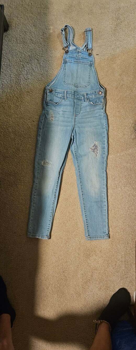 OshKosh B'gosh Girls Rip and Repair Denim Overalls Size 7